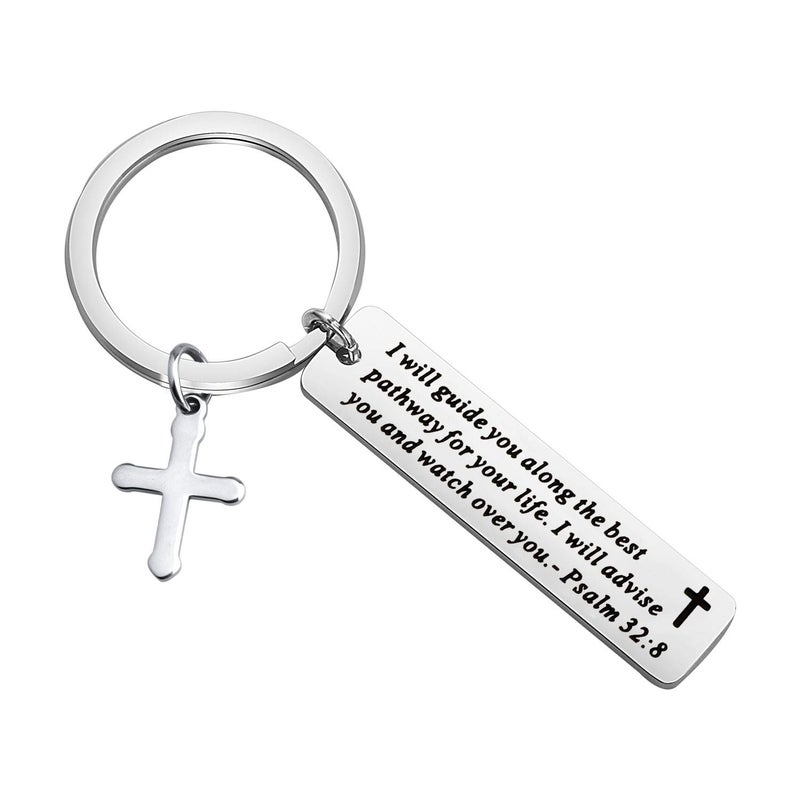 MYOSPARK Psalm 32:8 Christian Keychain I Will Guide You Along The Best Pathway For Your Life Religious Jewelry Bible Verse Gift (Psalm32:8 guide you keychain) - Image 1